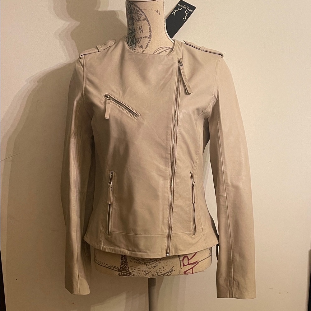 Elegant Cream Leather Jacket for Women